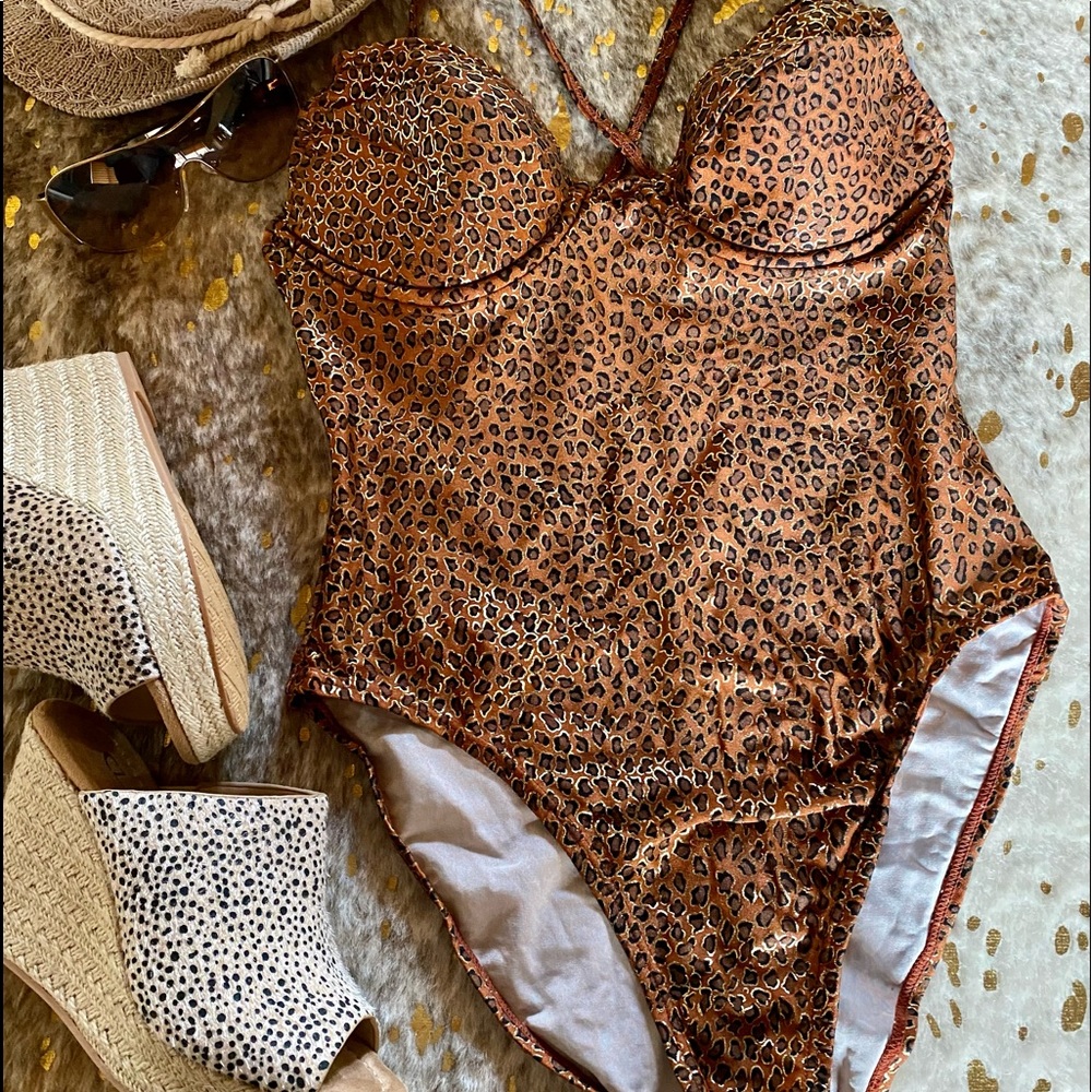 Animal Print Swimsuit with Metallic Accents, NWOT